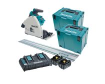 Makita 18Vx2 BRUSHLESS 165mm Plunge Saw Kit - Includes 2 x 5.0Ah Batteries, Dual Port Rapid Charger, 1400mm track & 2 x MakPac Case