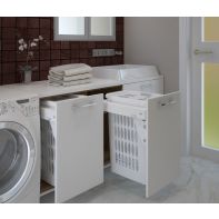 SIGE single laundry hamper (1 x 53l incl. lid), 450mm cabinet width, 414W x 500D, over-ext. soft-close runners 40kg, white, each
