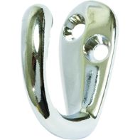 Coat Hook. Single. Zinc. 45mm x 18mm x 37mm. Face Fix w/screws. Chrome