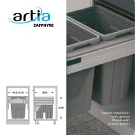 N ~ Double bin "ZDS", 2 x 27l, suits Zapphyre drawers (NL500) in 450mm wide cab., plastic frame, metal cover, white, each
