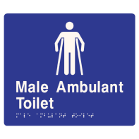 METLAM Toilet partition sign "MALE AMBULANT TOILET", 180x180mm, ABS plastic, blue with white infill, ambulant compliant (each) - BUYIN