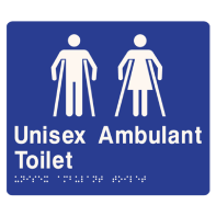 METLAM Toilet partition sign "UNISEX AMBULANT TOILET", 180x180mm, ABS plastic, blue with white infill, ambulant compliant (each) - BUYIN