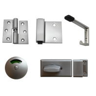 METLAM Toilet partition kit "106", gravity hinge x2 (hold closed, iLH/oRH, screw-fix), EasyFit lock (turnbolt/round indicator/staple), bumper, hook, SCP (set) - BUYIN