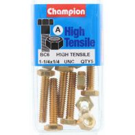 Champ 1/4x1.1/4 UNC Setscrews & Nuts B/Bx Gr5 ZP (Pack 5)