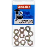 Champ 1/4 UNC Hex Nut Gr5 ZP (Pack 10)