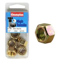 Champ 1/2 UNC Hex Nut Gr5 ZP (Pack 5)