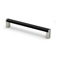Hettich- Handle Bermeo, drill hole spacing 128, L 141 mm, B 12 mm, H 32 mm, Matt black / Brushed stainless steel look