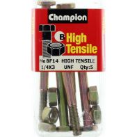 Champ 1/4x3 UNF Bolts & Nuts Gr5 ZP (Pack 5)