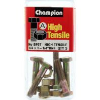 Champ 1/4x1.1/4 UNF Bolts/Nut Gr5 ZP (Pack 5)