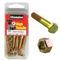 Champ 1/4x1.1 2 UNC Bolts & Nuts Gr5 ZP (Pack 5)