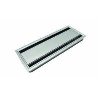 X ~ EXIT DUO cable outlet, double-entry, soft-close lid (straight), 135x320x26mm, aluminium silver anodized