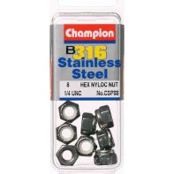 Champ 1/4 UNC Hex Nylon Insert Nuts G316 (Pack 8)