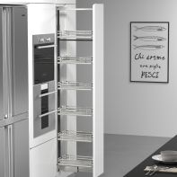 VIVID Tall pantry, 6 baskets, for 300mm wide cabinets (1850-2170mm), white board / chrome surround, soft-close runners, each