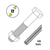 Hex Head Bolt & Nut CL 4.6 AS1111.1 Hot Dip Galvanised M12 x 200mm