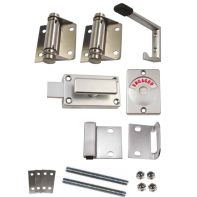 S ~ METLAM Toilet partition kit, spring hinge x2 (hold open, stainless steel), bolt fixings incl. for 18mm board, lock (turnbolt/indicator/staple), bumper, hook, SCP (set)