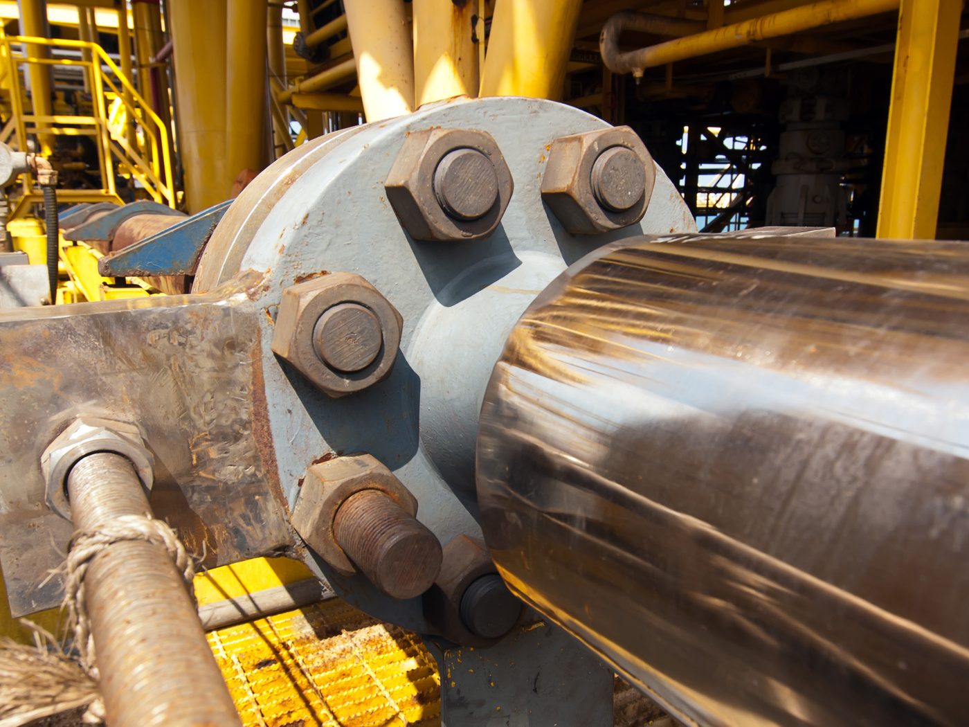 Stud bolts on a large pipe flange