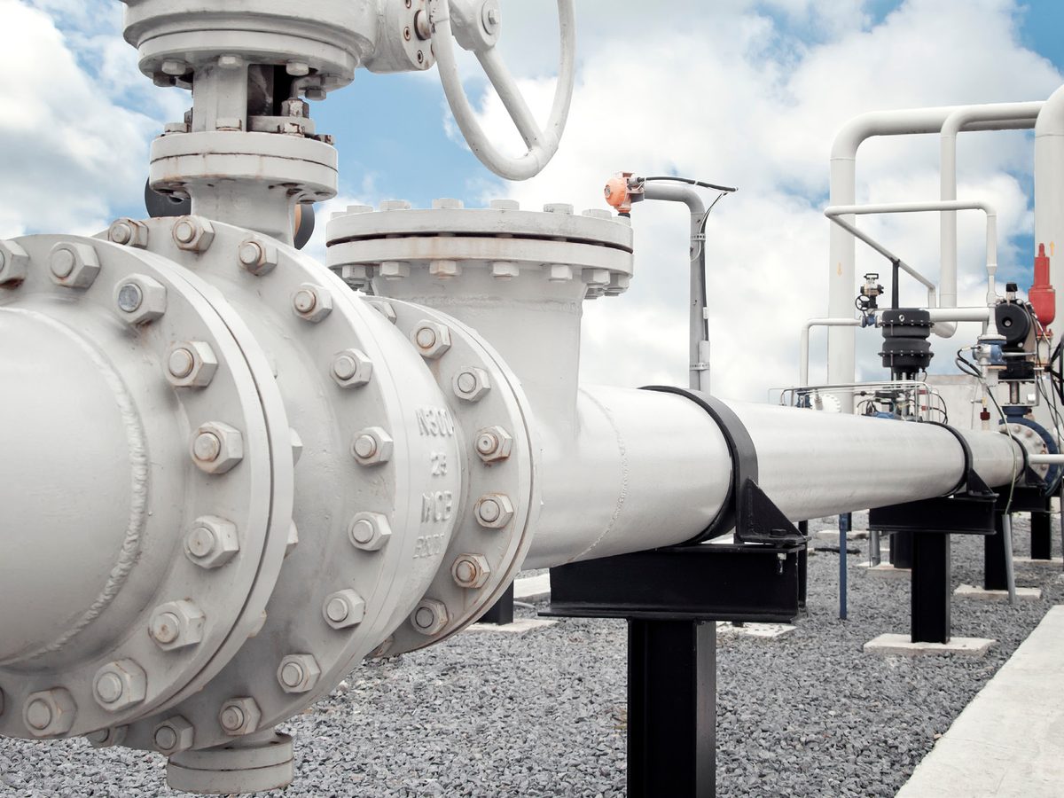 Flanged valve on a gas pipeline