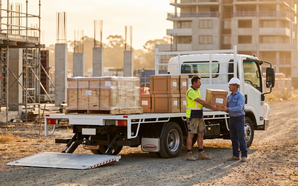 Steel delivered to a construction site