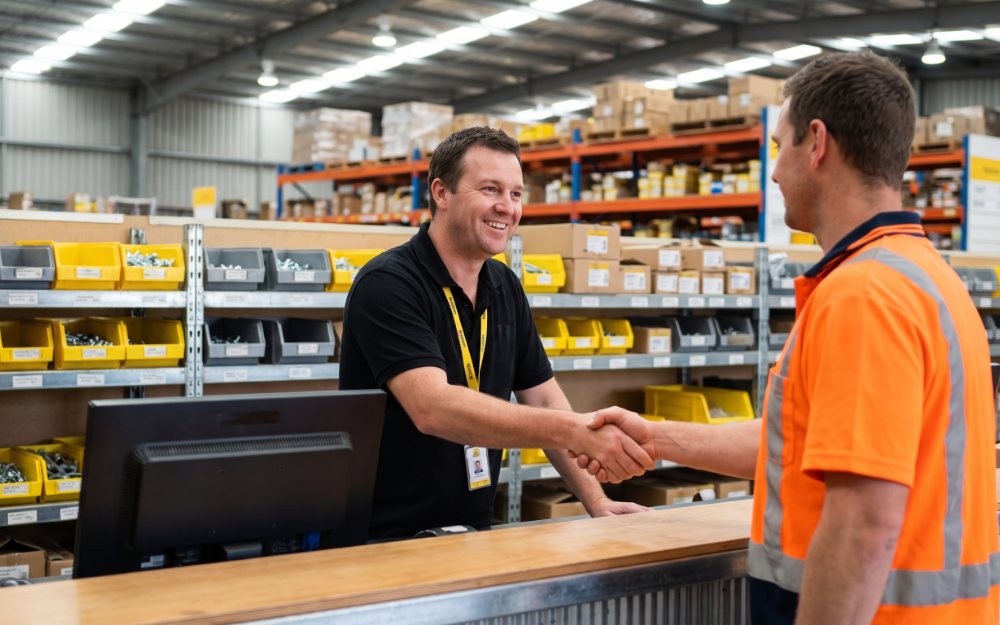 Customer welcomed at the trade counter
