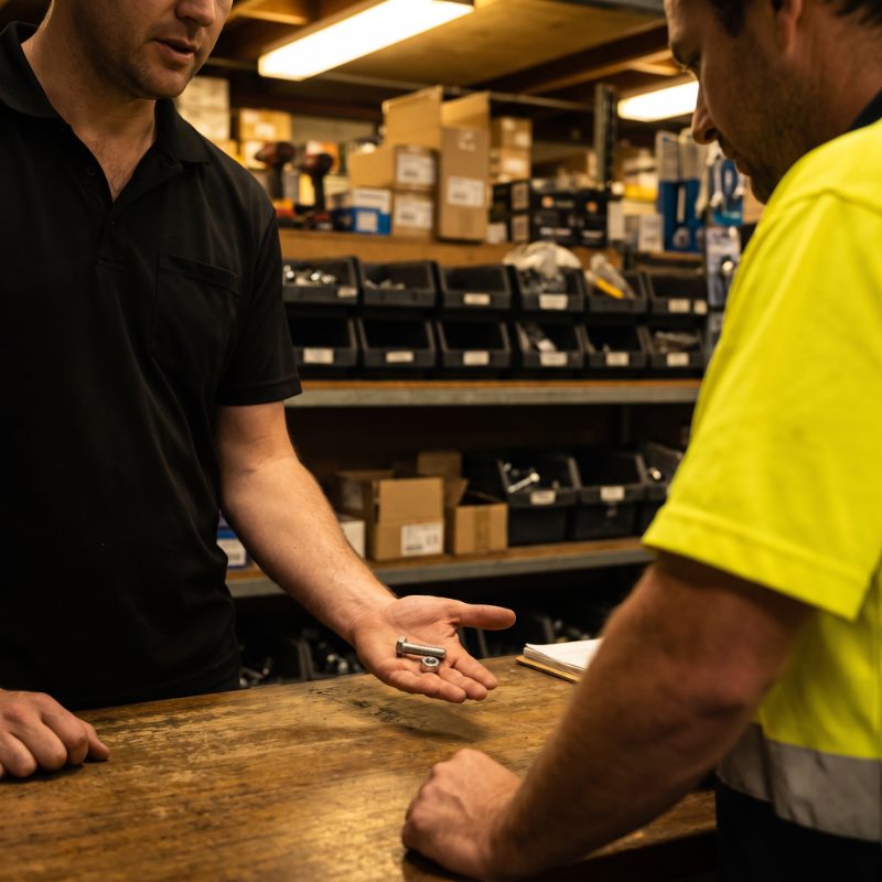 Konnect team member helping a tradie choose the right bolt
