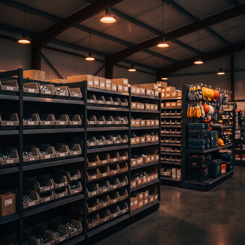 Shelves stocked with fasteners and fixings in a Konnect branch